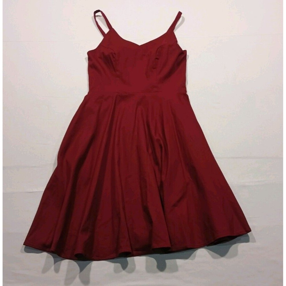GOOBGS Women XS Burgundy Cotton Stretch Flare Cocktail Dress Lined Bodice NWOT